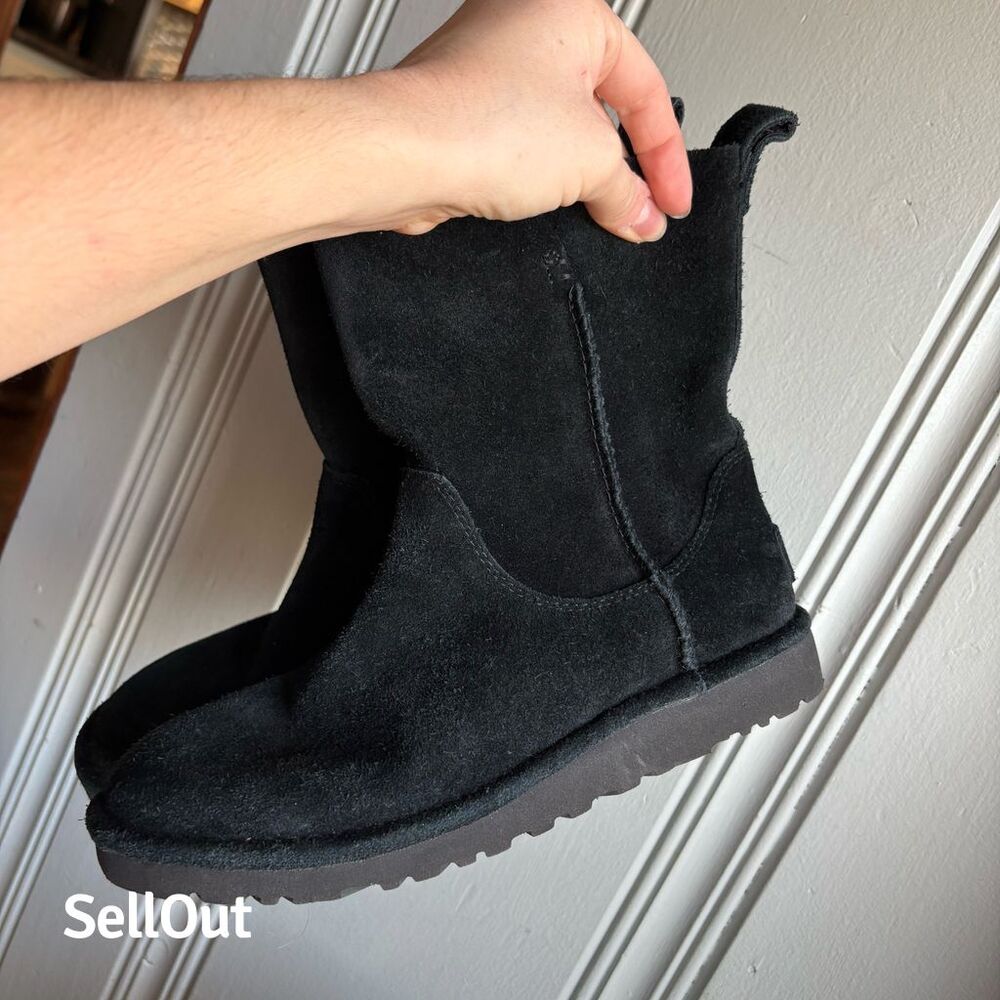 UGG Women's Alida Suede Slouch Boots Black Casual Pull-On Booties Size 6